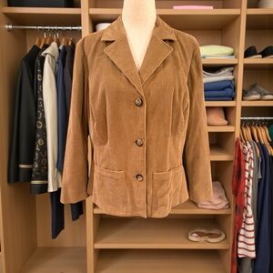 Liz Claiborne First Issue Corduroy Blazer Tan Brown Button Front Jacket Women 1